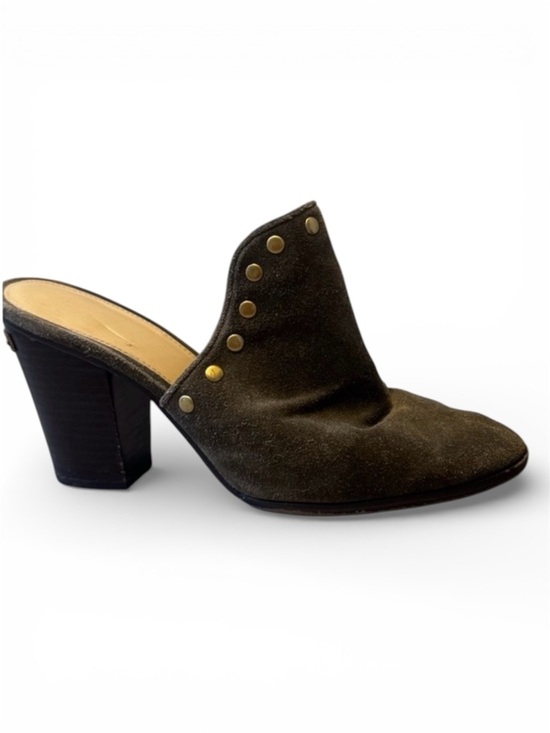 Shoes - MICHAEL KORS Louise Suede Mules in olive green with gold studs | Size 9.5